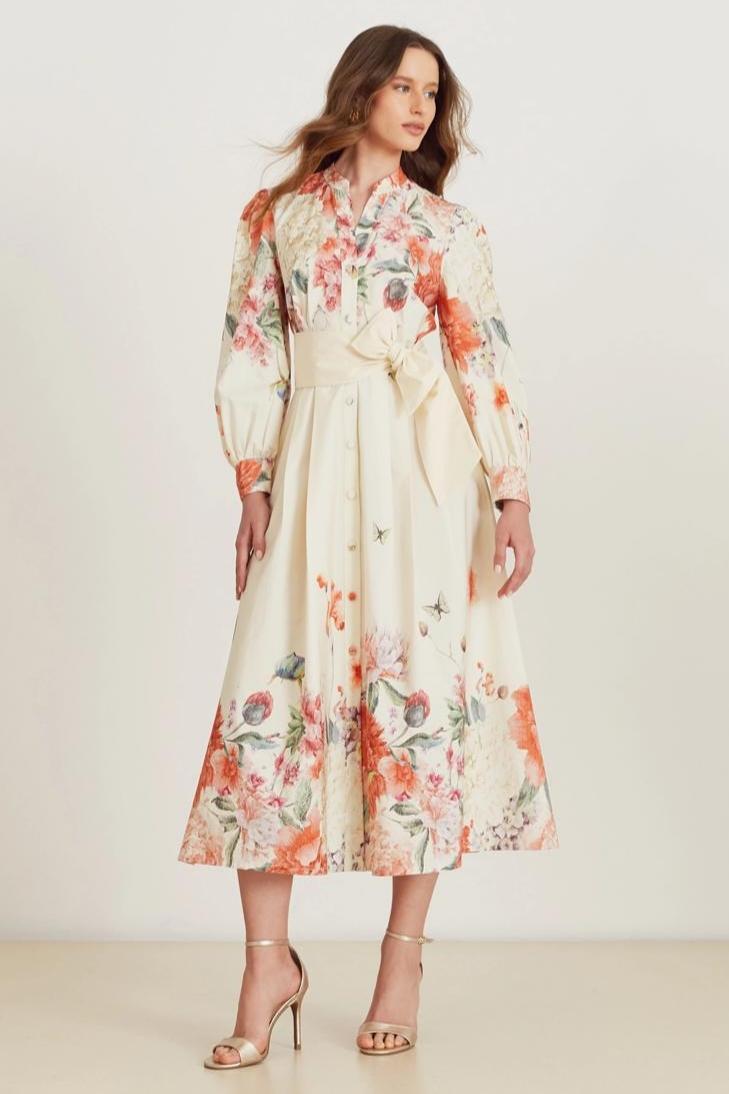 Floral Single Breasted Midi Dress With Belt