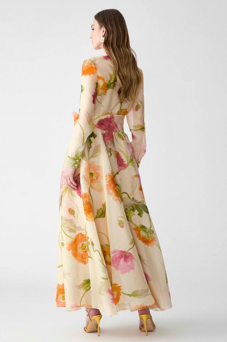 Floral Organza Single Breasted Midi Dress