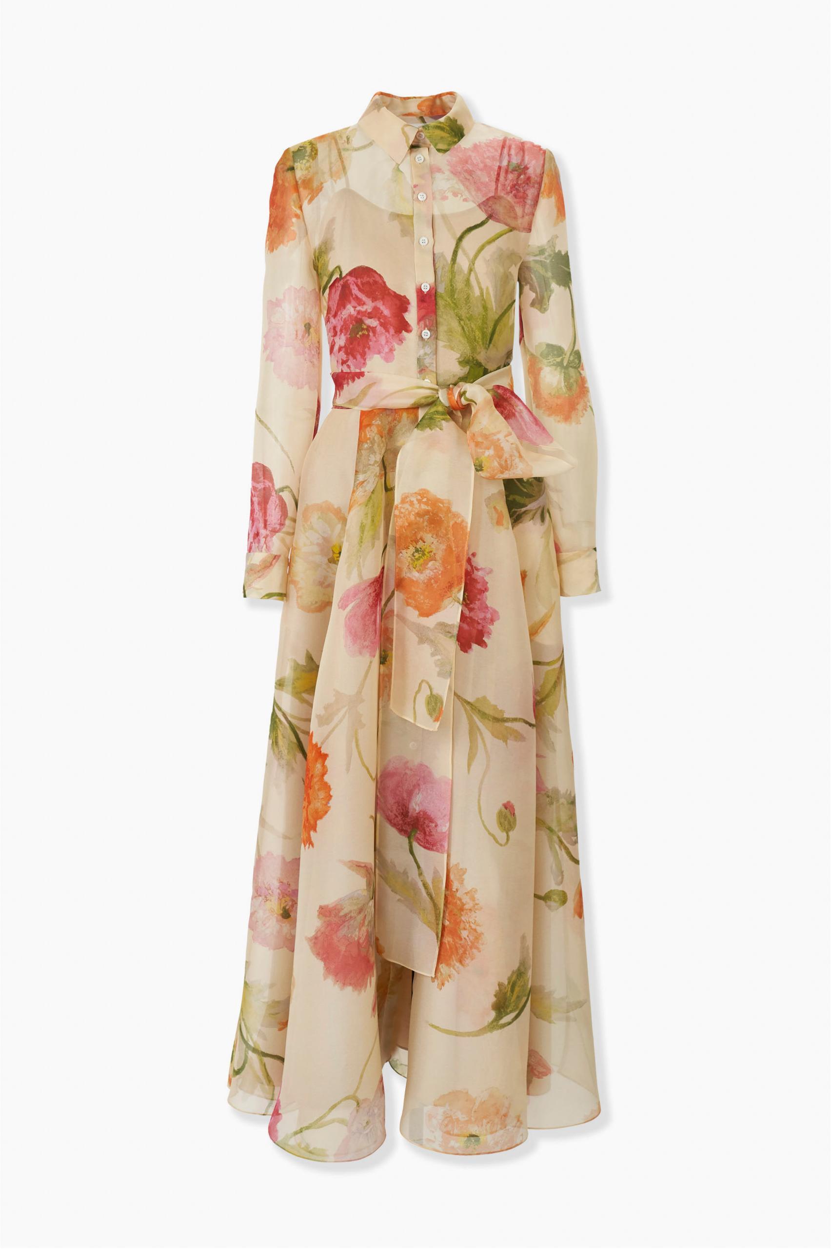 Floral Organza Single Breasted Midi Dress