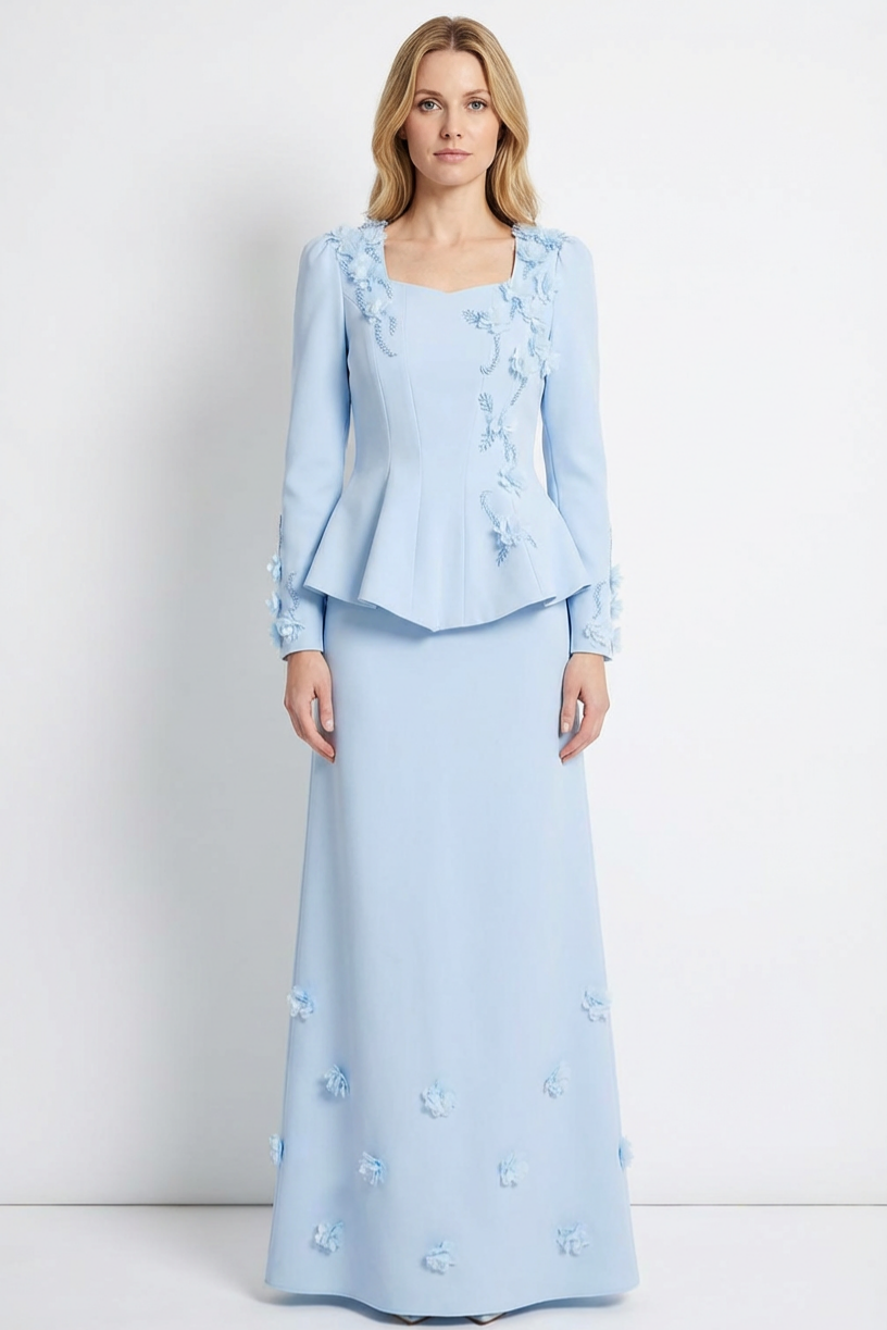 3D Flower Beaded Top & Hight Waist Midi Skirt Set