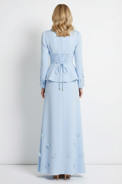 3D Flower Beaded Top & Hight Waist Midi Skirt Set