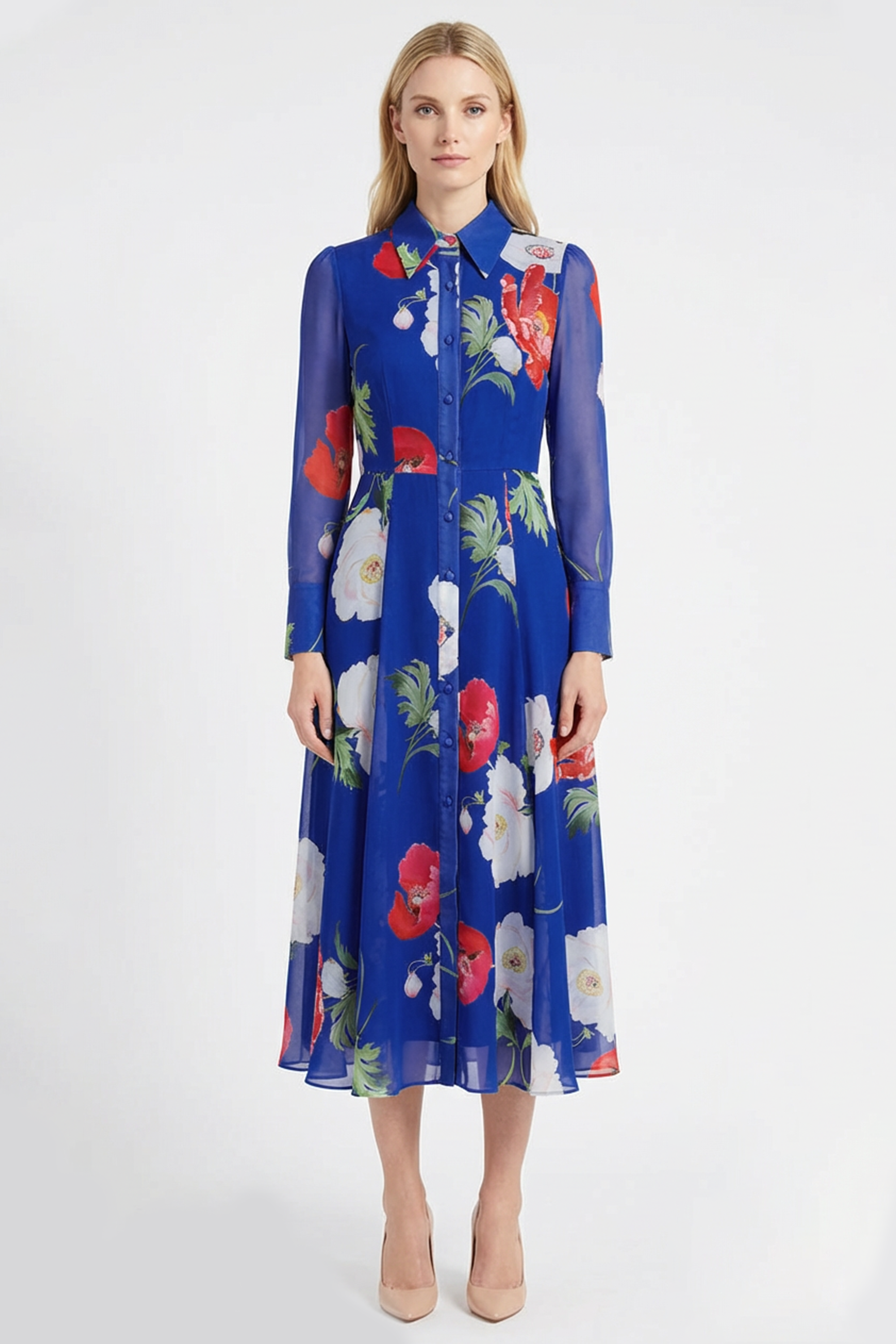 Floral Single Breasted Flapped Midi Dress