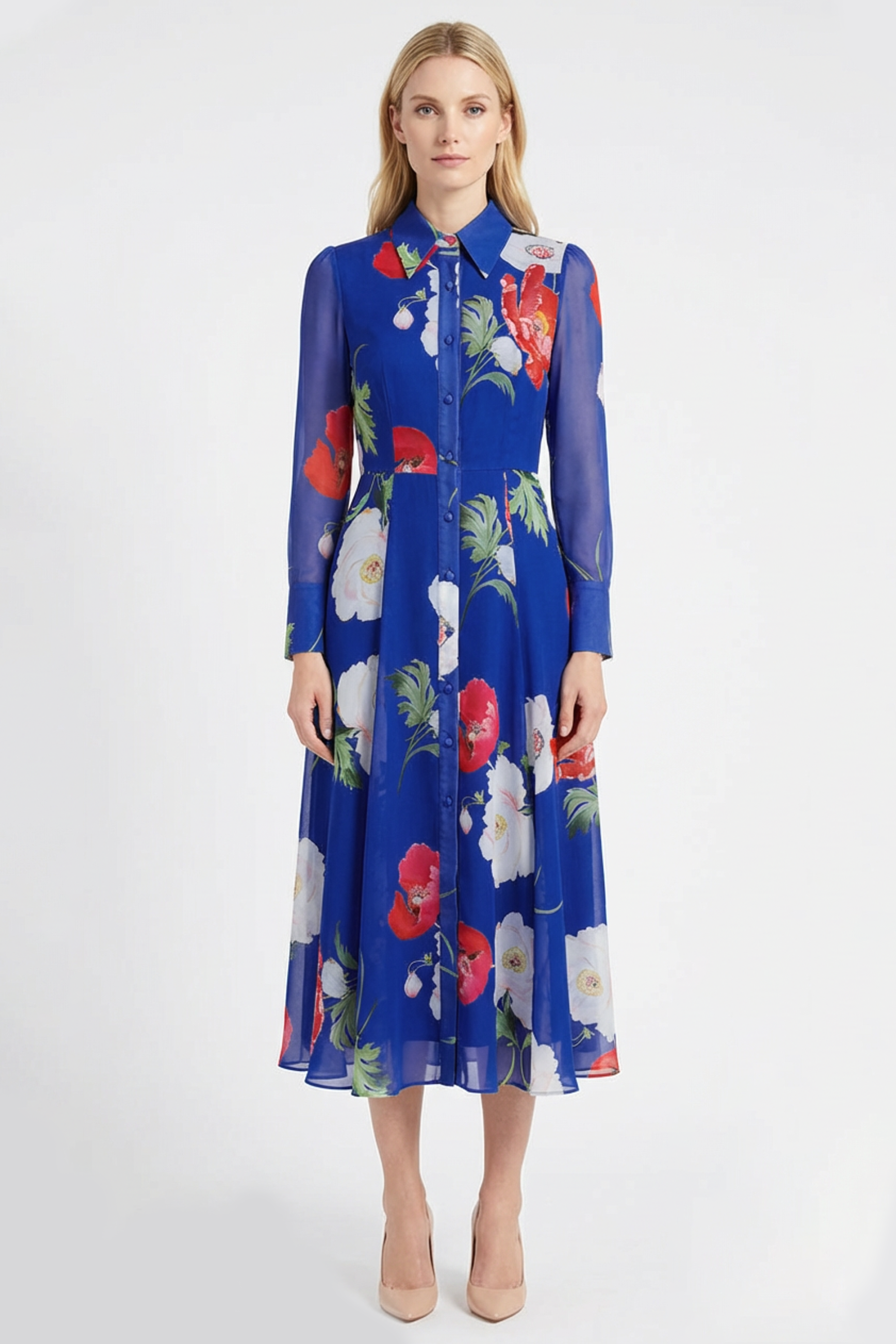 Floral Single Breasted Flapped Midi Dress
