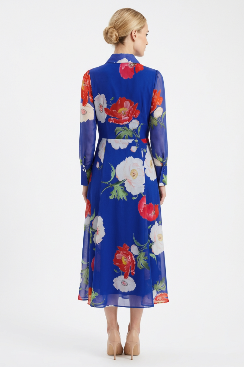 Floral Single Breasted Flapped Midi Dress