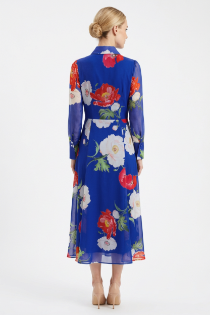 Floral Single Breasted Flapped Midi Dress