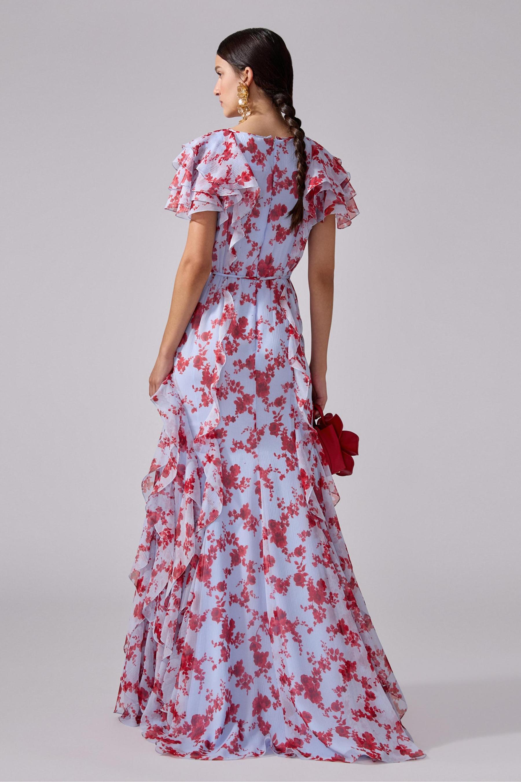 Floral Chiffon Ruffle Maxi Dress