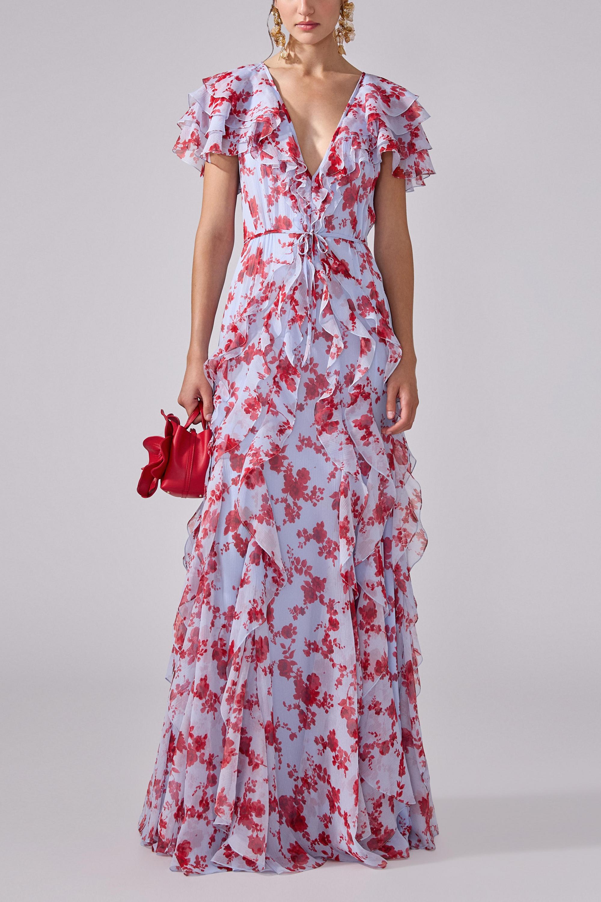 Floral Chiffon Ruffle Maxi Dress