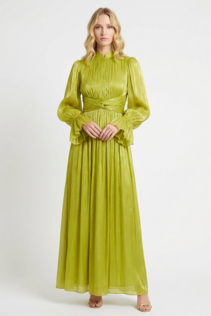 Knotted Stand Collar Bell Sleeve Midi Dress