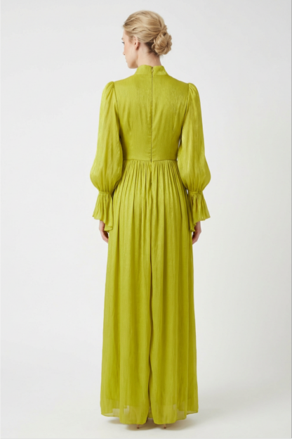 Knotted Stand Collar Bell Sleeve Midi Dress