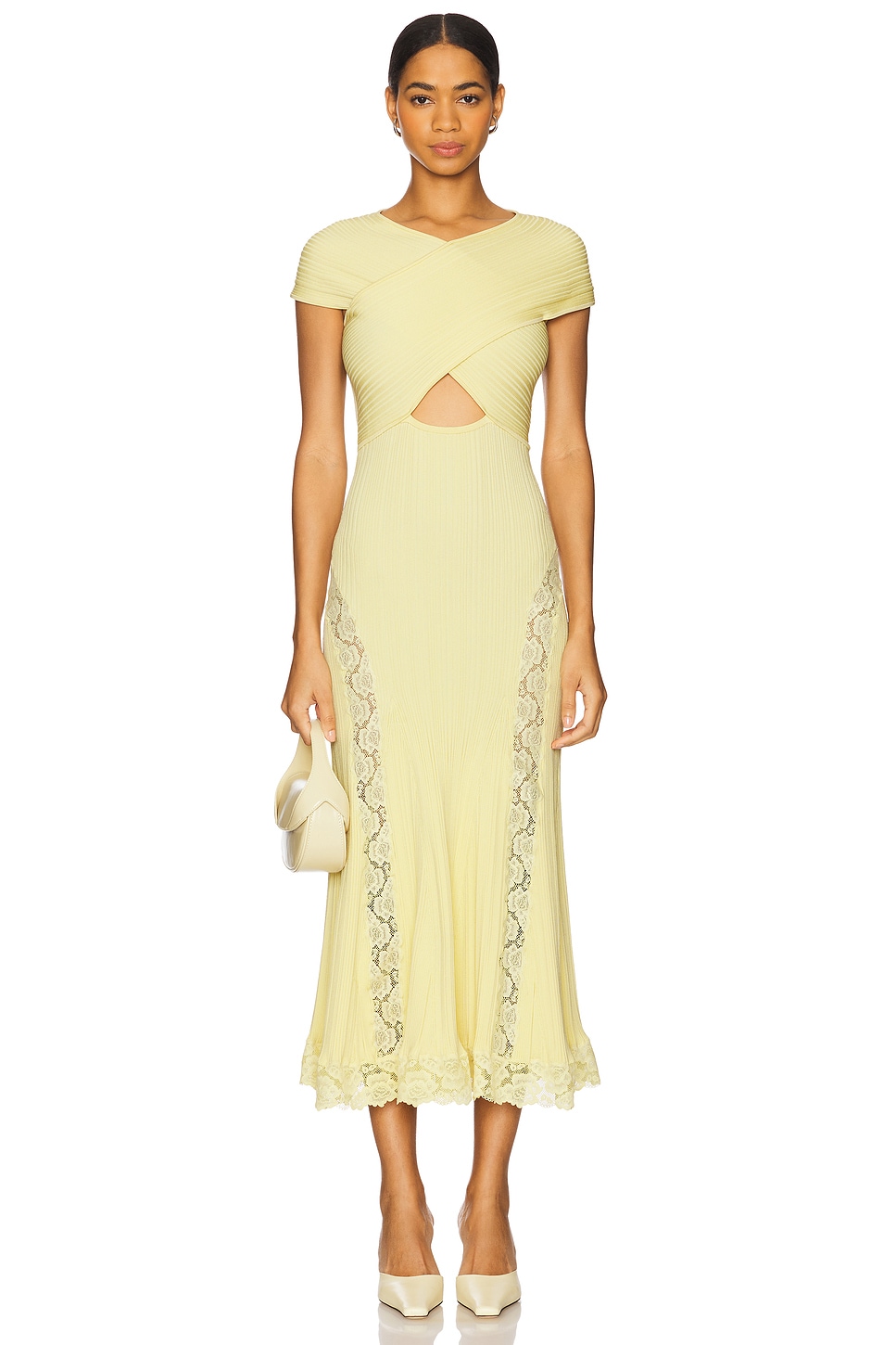 Knit Splicing Lace Cut-Out Midi Dress