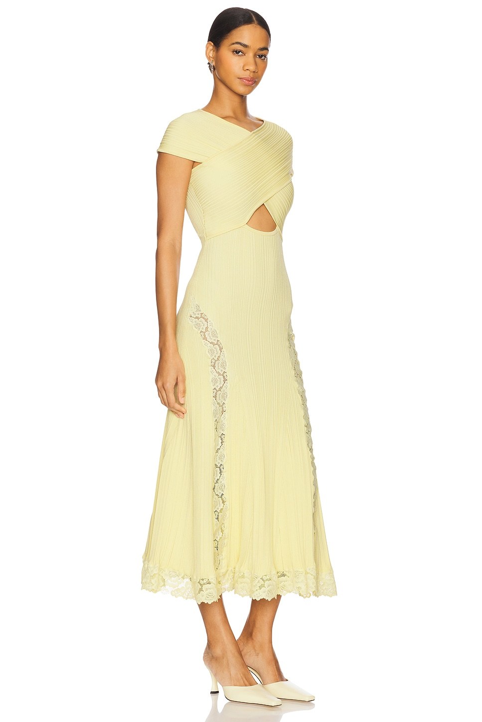 Knit Splicing Lace Cut-Out Midi Dress