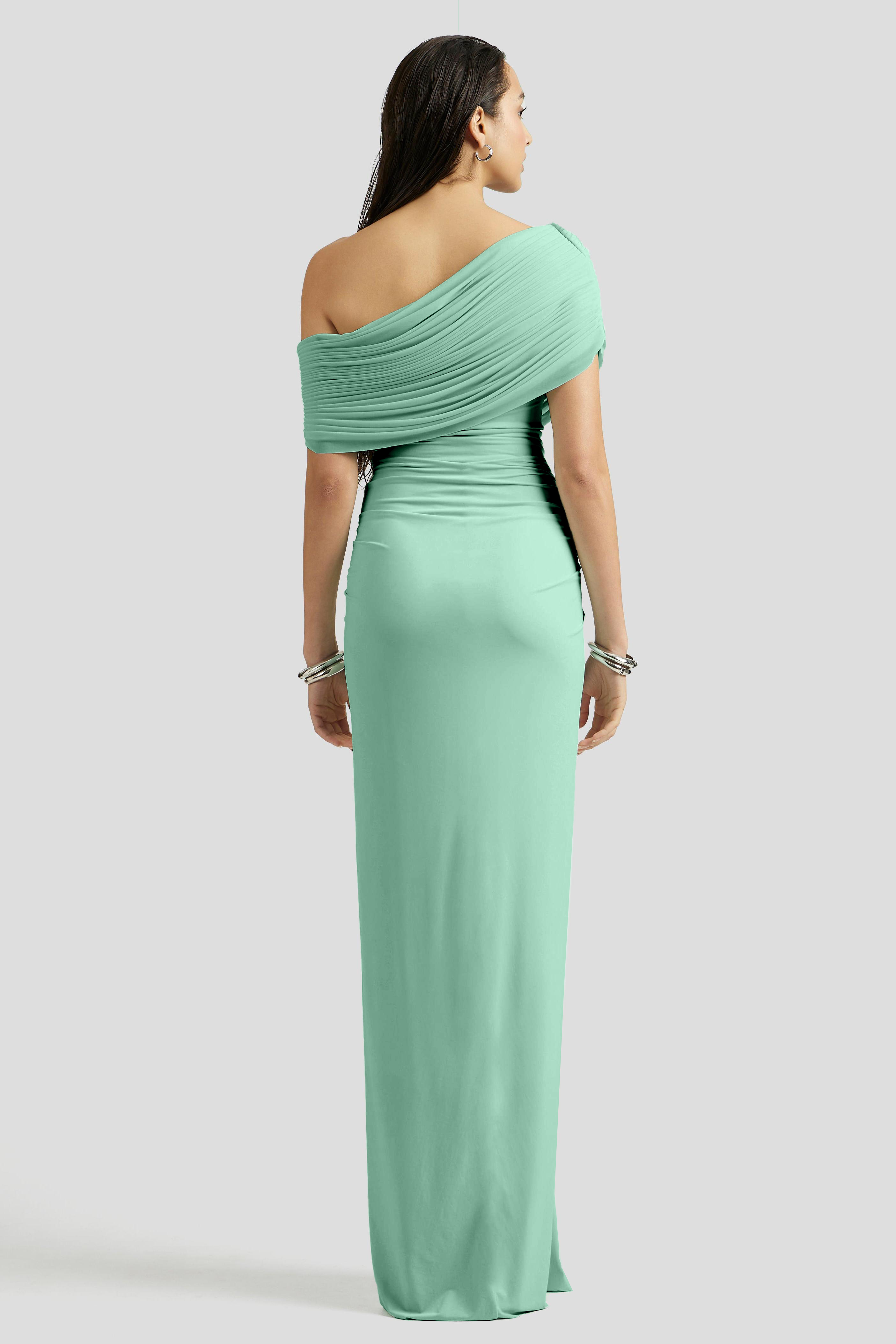 Jersey Gathering One Shoulder Maxi Dress