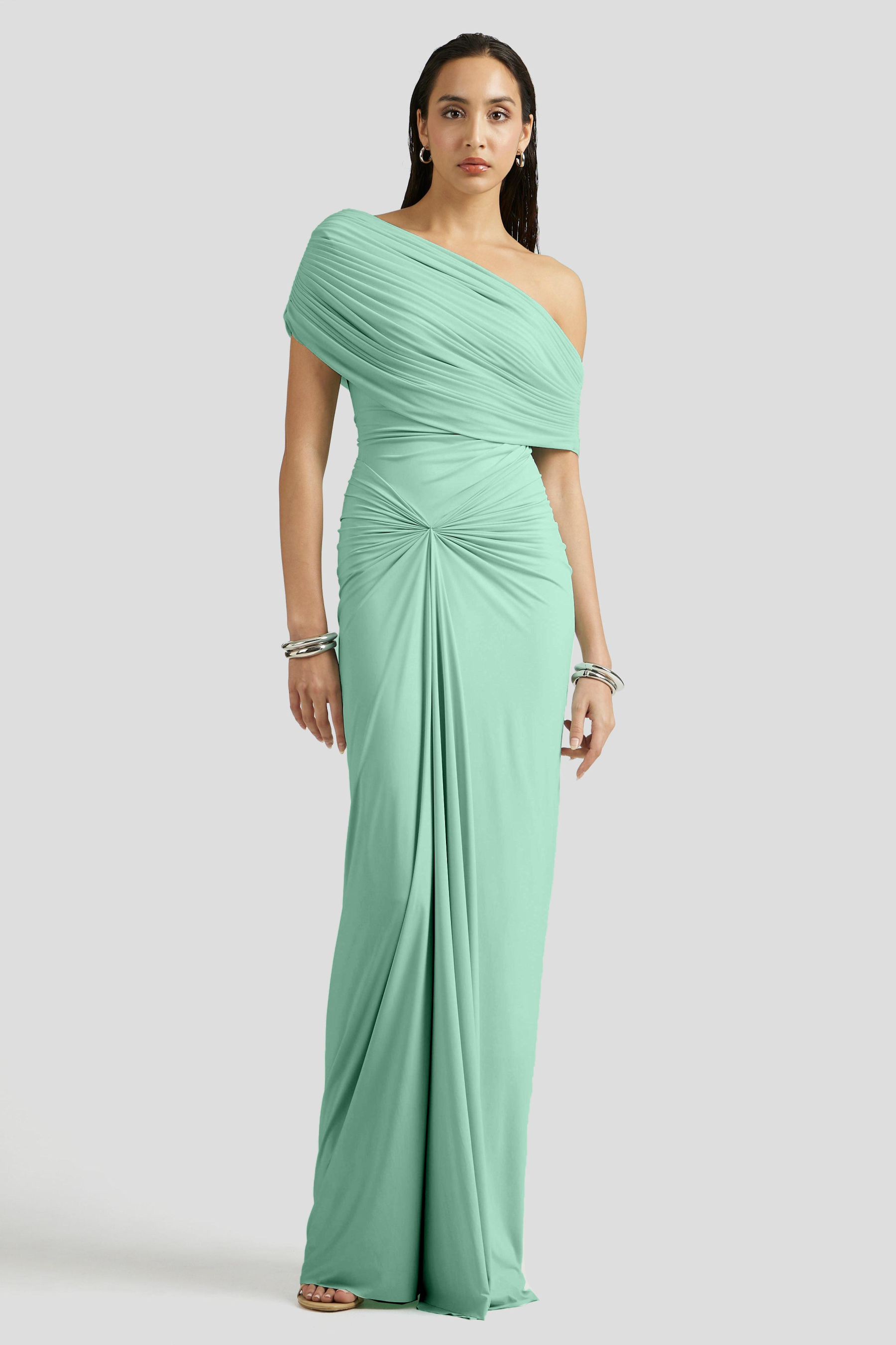 Jersey Gathering One Shoulder Maxi Dress
