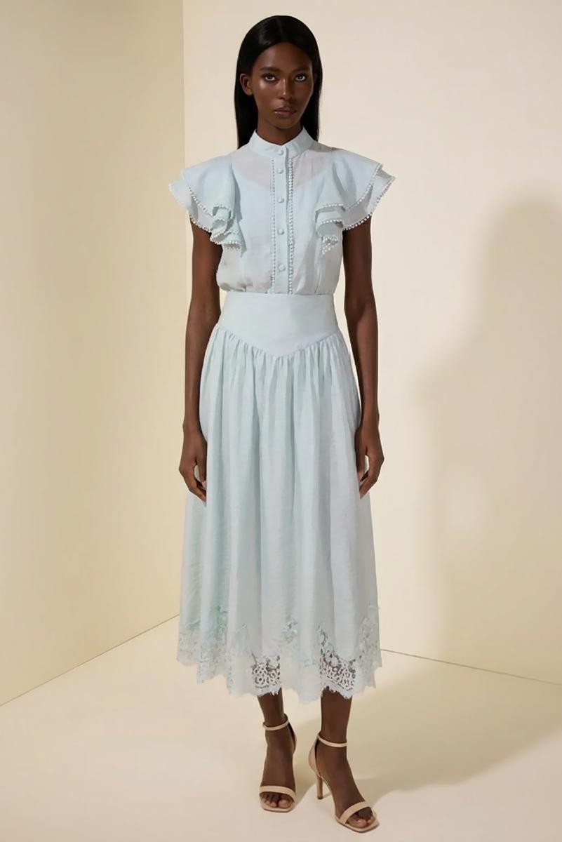 Sleeveless Ruffle Lace Top & Midi Skirt Set