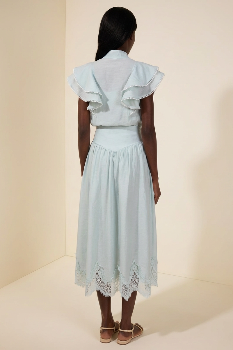 Sleeveless Ruffle Lace Top & Midi Skirt Set