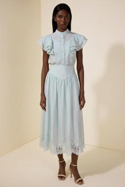 Sleeveless Ruffle Lace Top & Midi Skirt Set