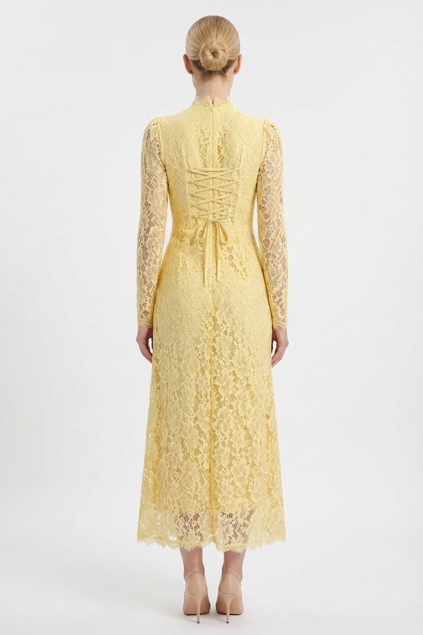 Lace Tie-Up Long Sleeve Maxi Dress