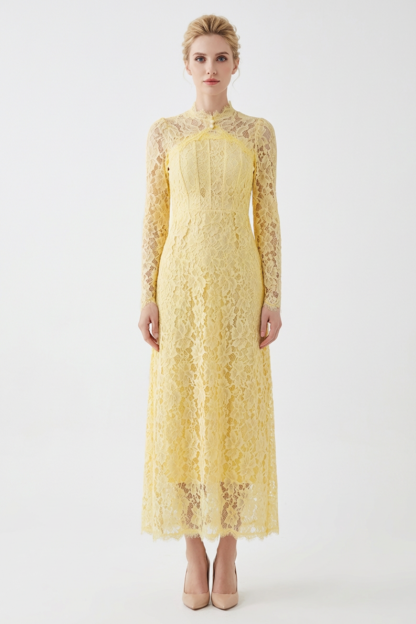 Lace Tie-Up Long Sleeve Maxi Dress