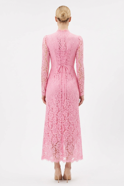 Lace Tie-Up Long Sleeve Maxi Dress