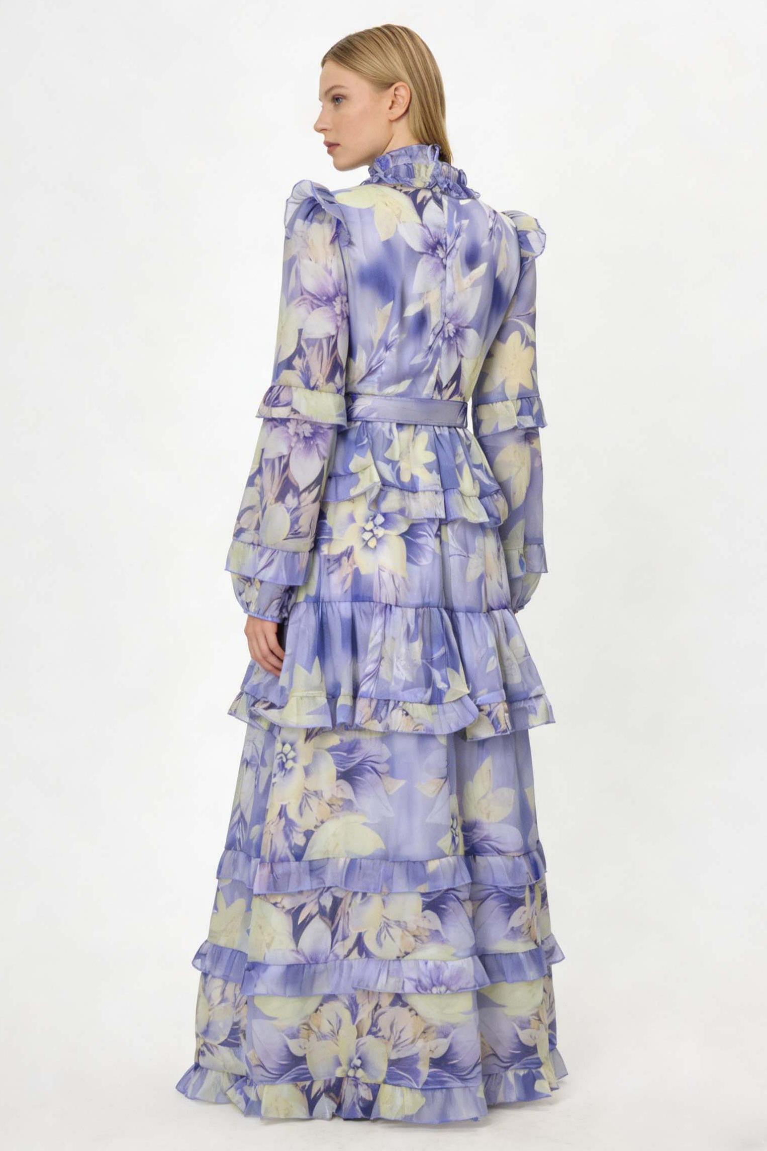 Floral Ruffle Maxi Dress With Belt