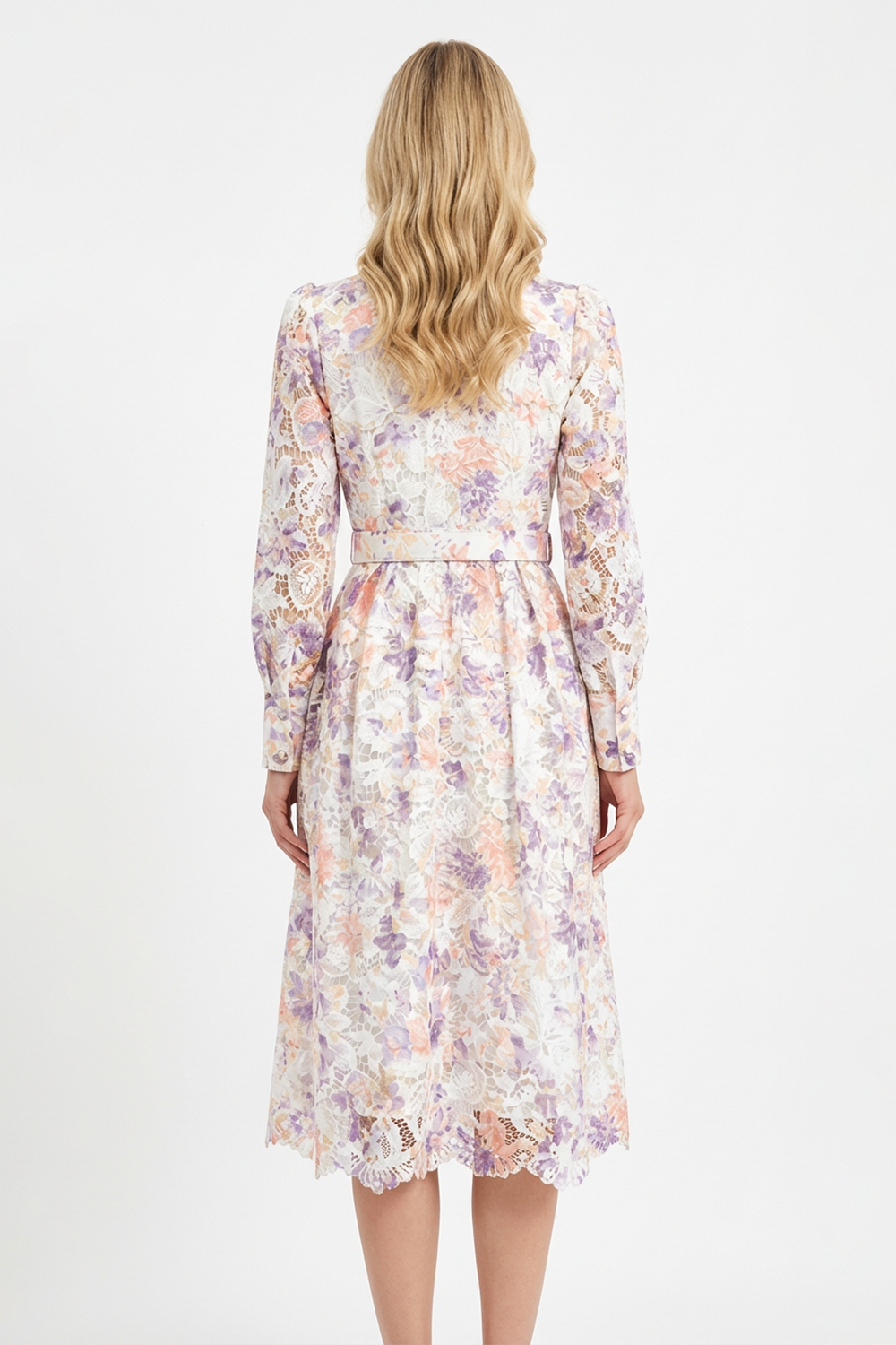 Lace Floral Single Breasted Midi Dress With Belt