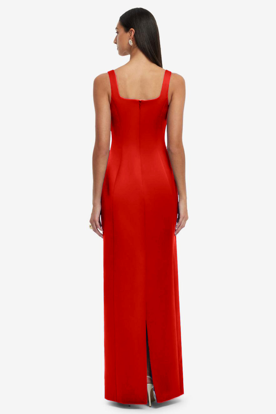 Satin Embroidered Square Collar Maxi Dress