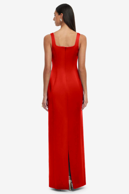 Satin Embroidered Square Collar Maxi Dress