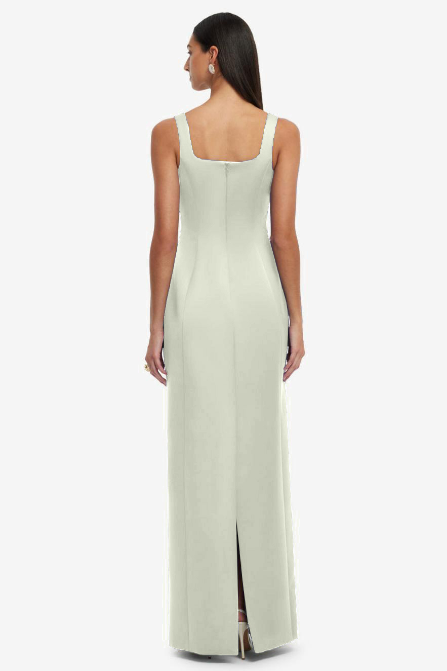 Satin Embroidered Square Collar Maxi Dress