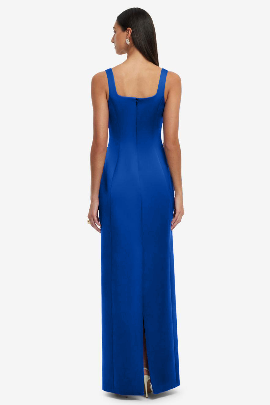 Satin Embroidered Square Collar Maxi Dress