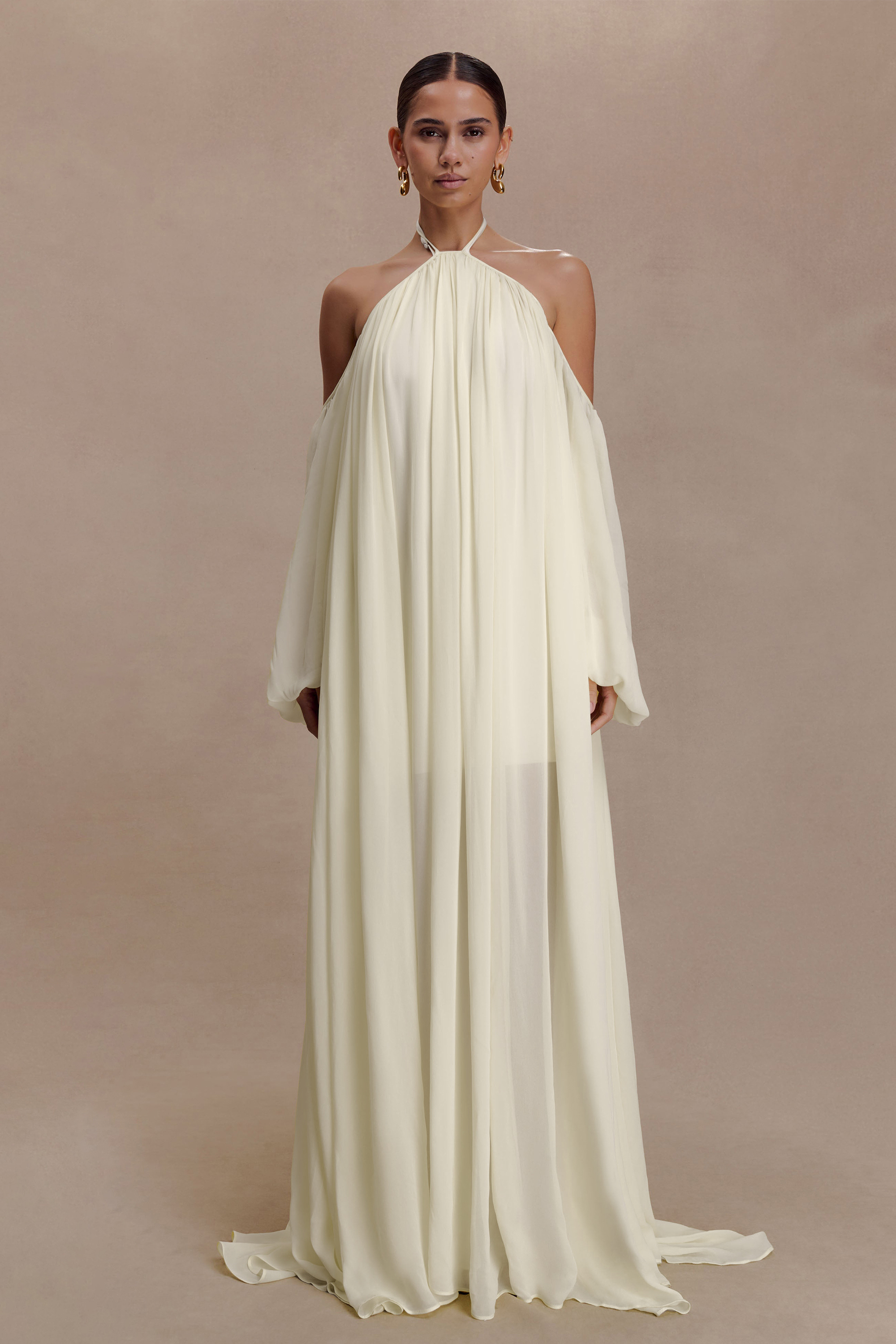 Chiffon Halter Neck Backless Maxi Dress