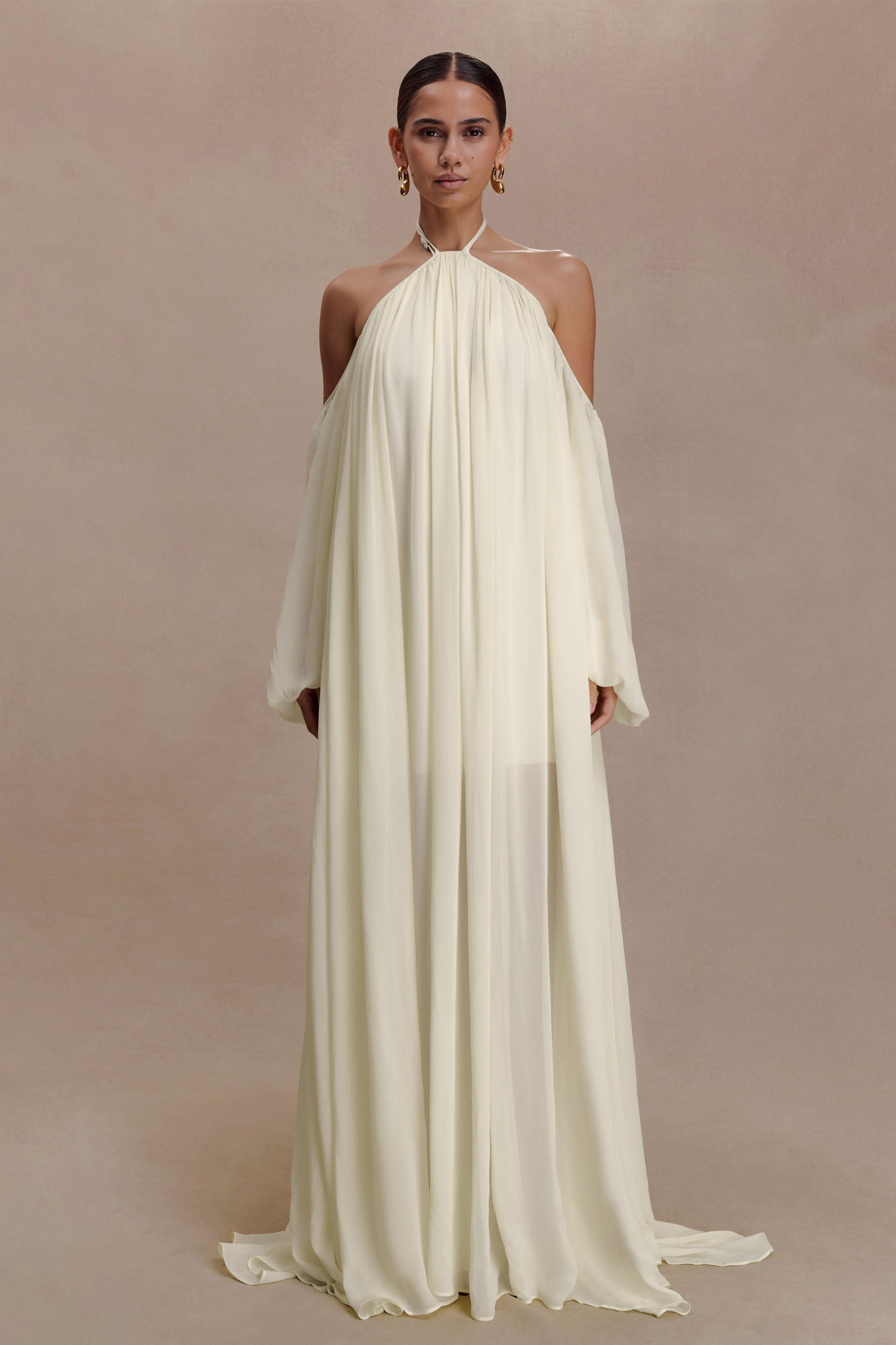 Chiffon Halter Neck Backless Maxi Dress