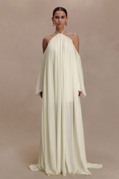Chiffon Halter Neck Backless Maxi Dress