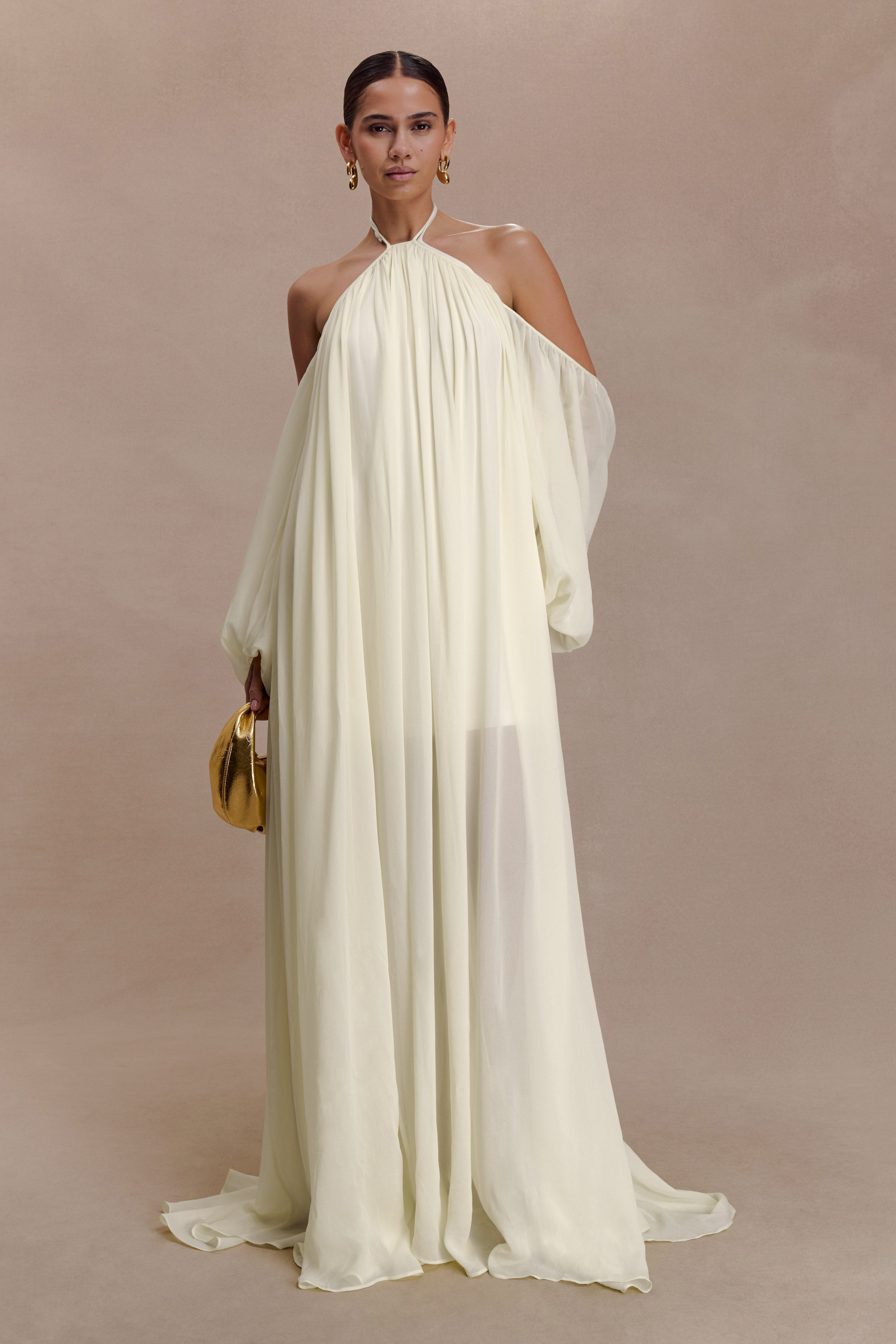 Chiffon Halter Neck Backless Maxi Dress