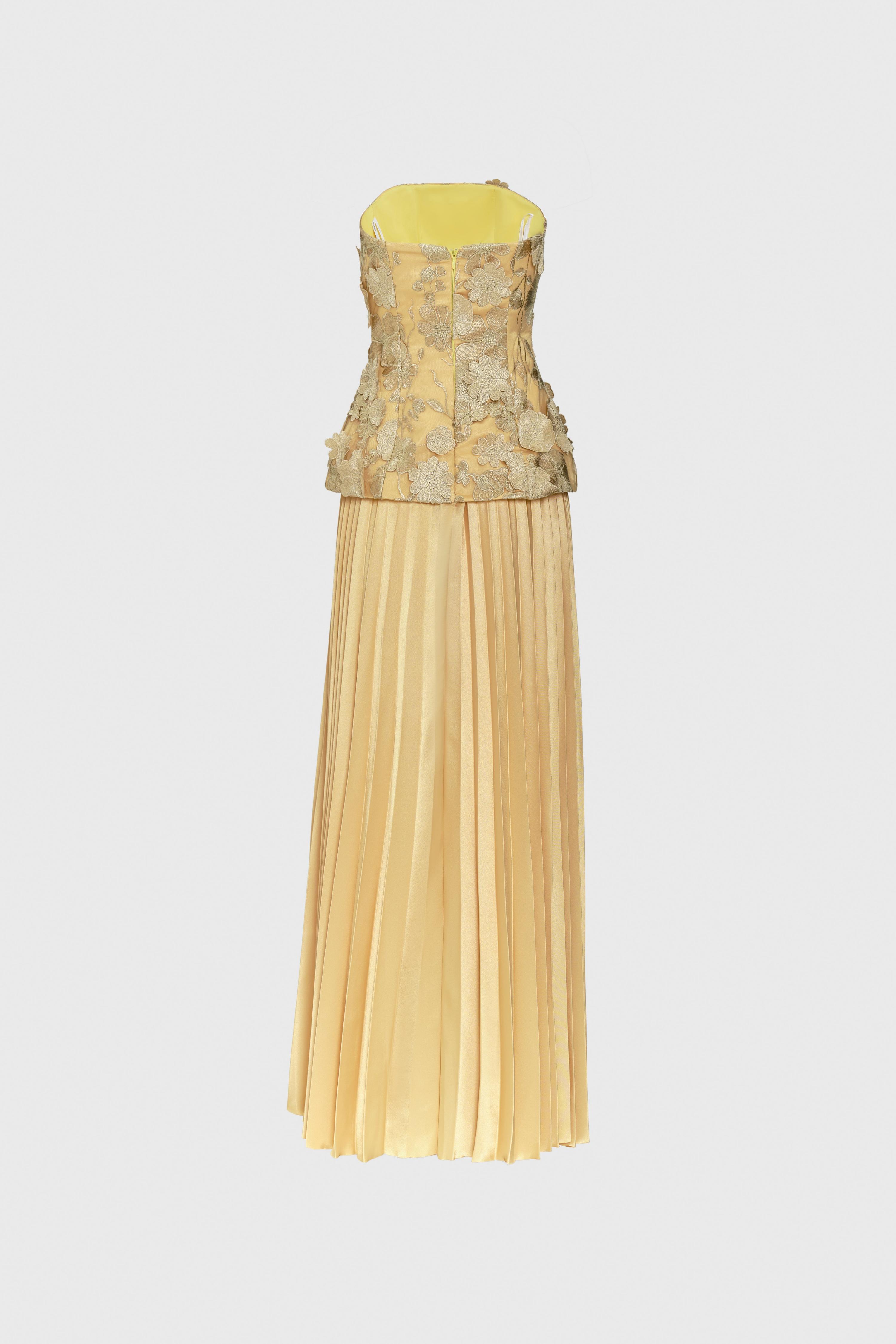 Embroidered Off-Shoulder Top & Hight Waist Pleated Maxi Skirt Set