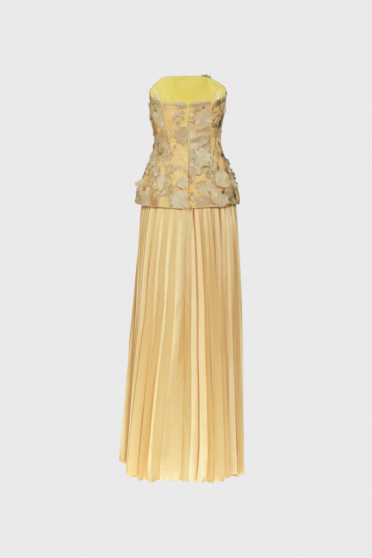 Embroidered Off-Shoulder Top & Hight Waist Pleated Maxi Skirt Set