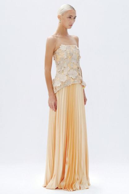 Embroidered Off-Shoulder Top & Hight Waist Pleated Maxi Skirt Set