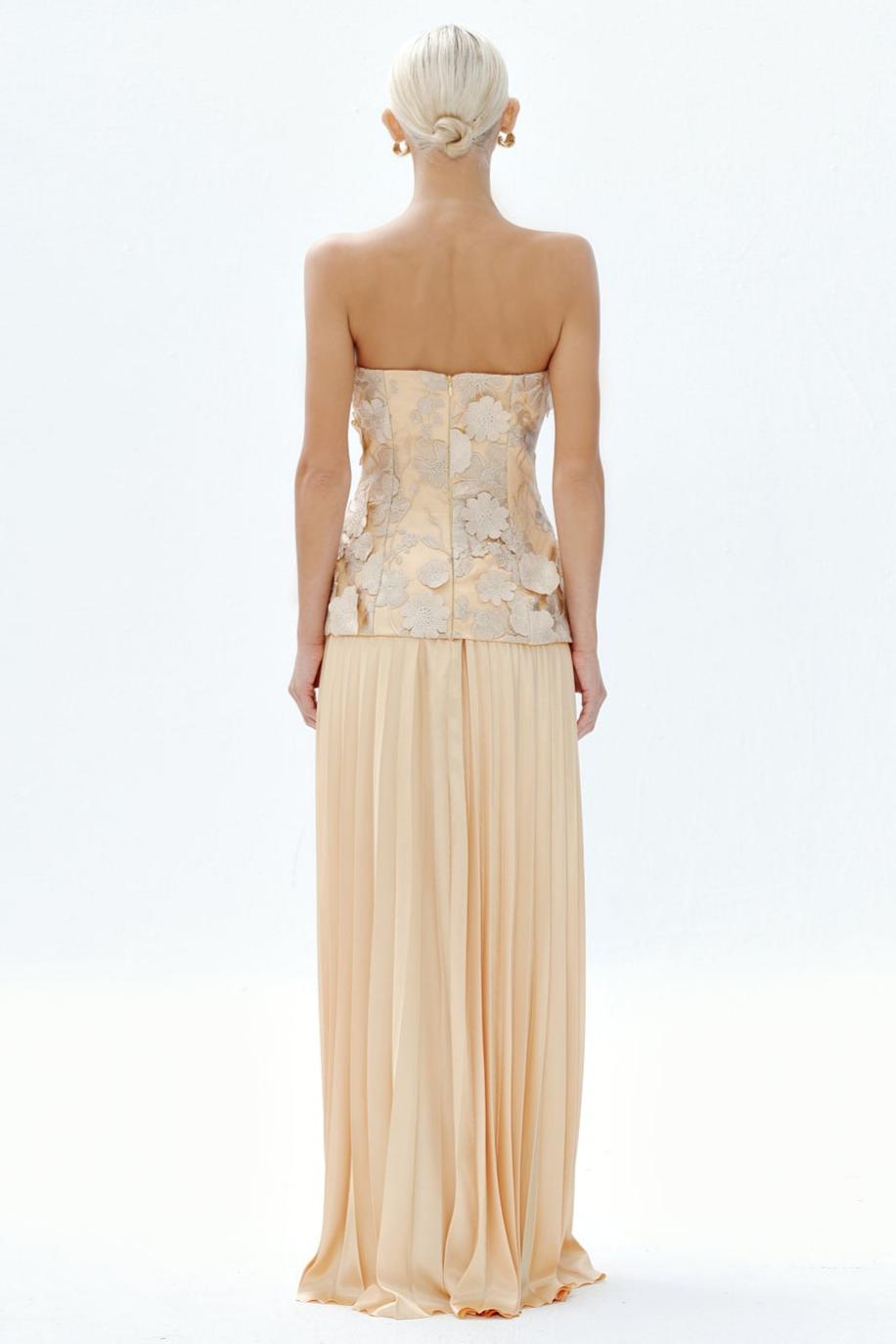 Embroidered Off-Shoulder Top & Hight Waist Pleated Maxi Skirt Set