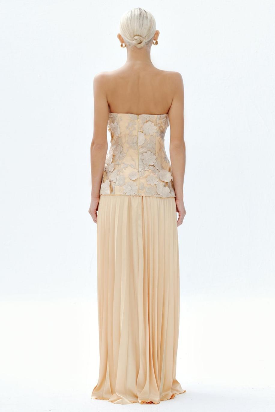 Embroidered Off-Shoulder Top & Hight Waist Pleated Maxi Skirt Set