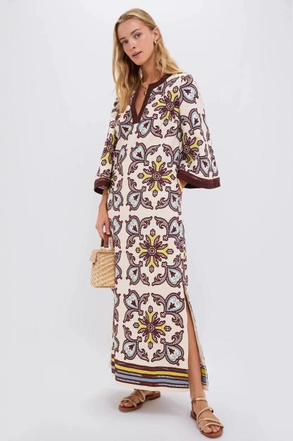 Paisley Print V-Neck Midi Dress