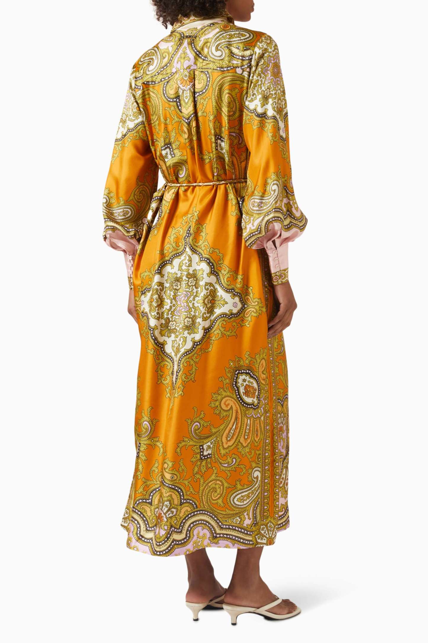 Paisley Print Shirt Collar Single Breasted Midi Dress