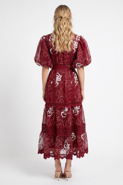 Lace Embroidered Puff Sleeve Maxi Dress