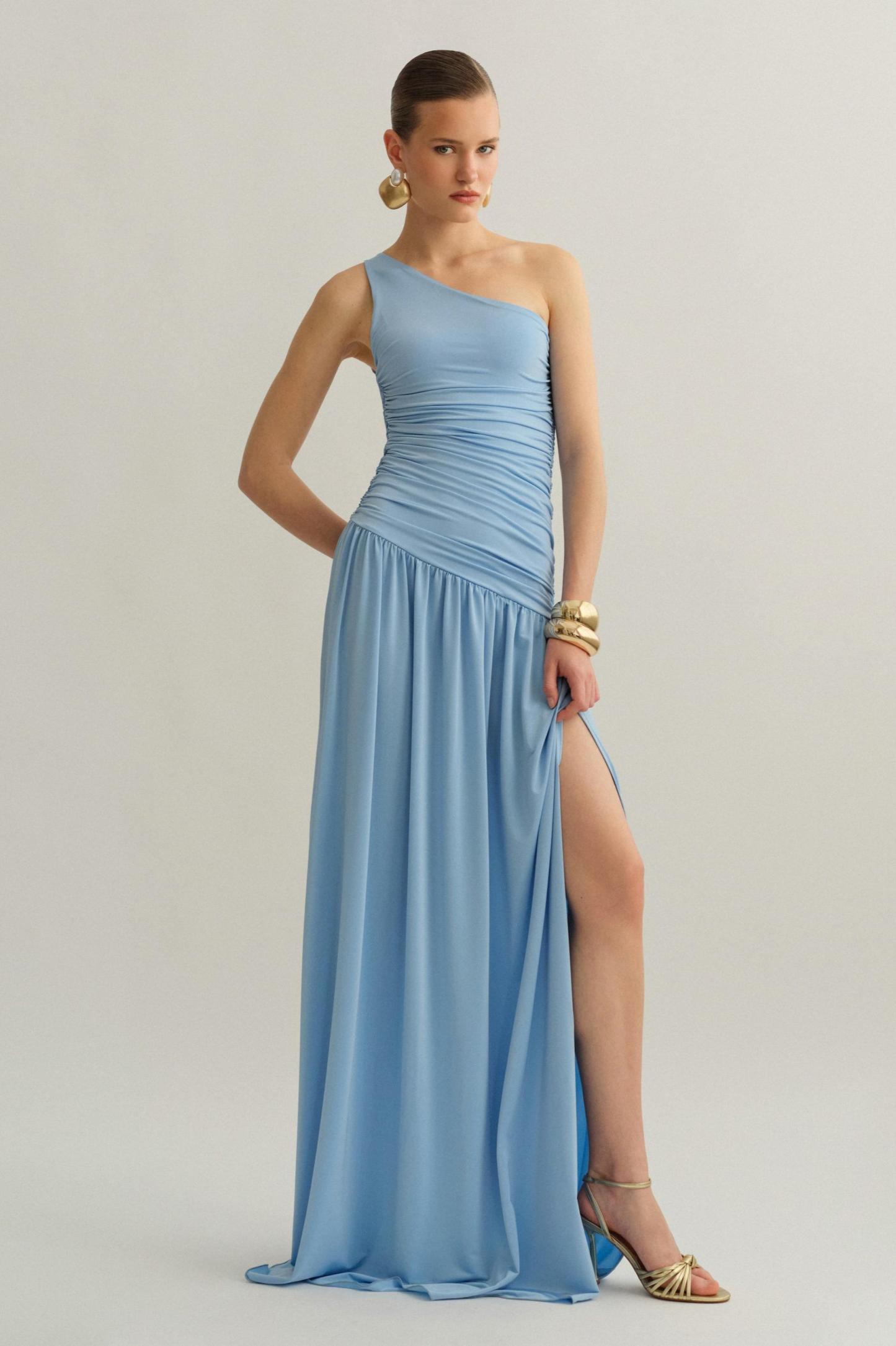 Jersey Skew Collar Slit Maxi Dress