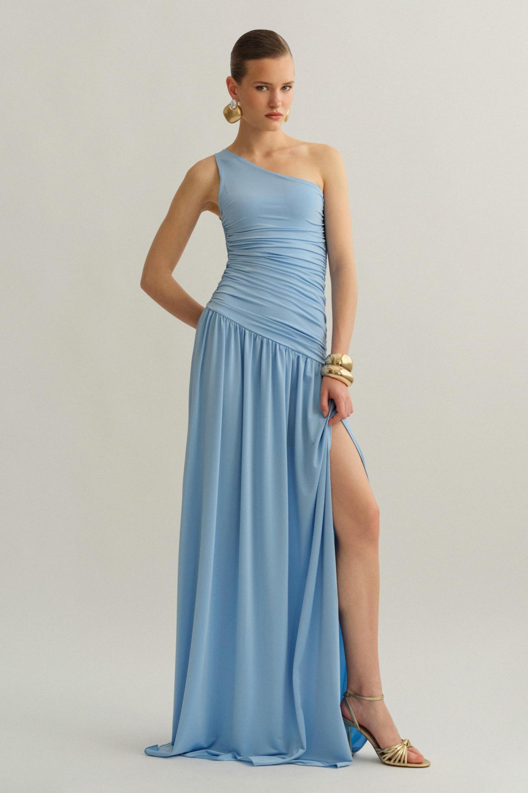 Jersey Skew Collar Slit Maxi Dress