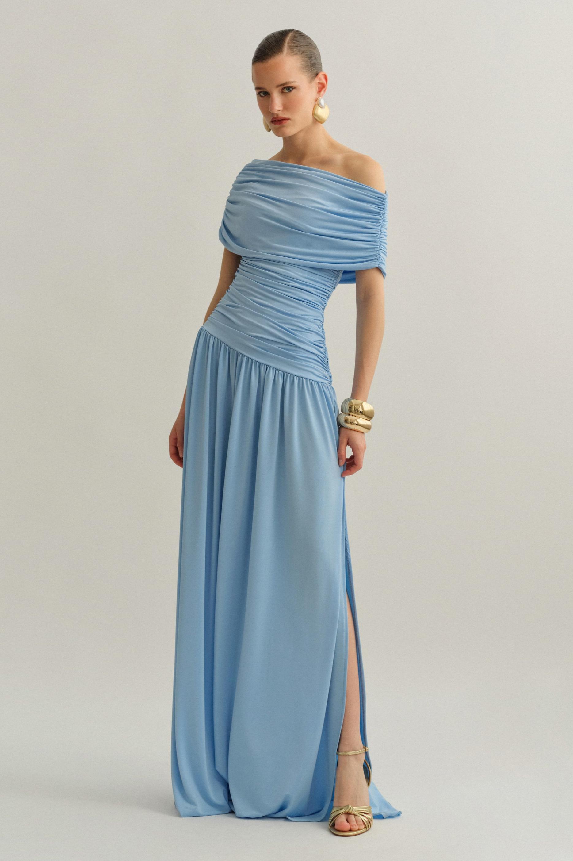 Jersey Skew Collar Slit Maxi Dress