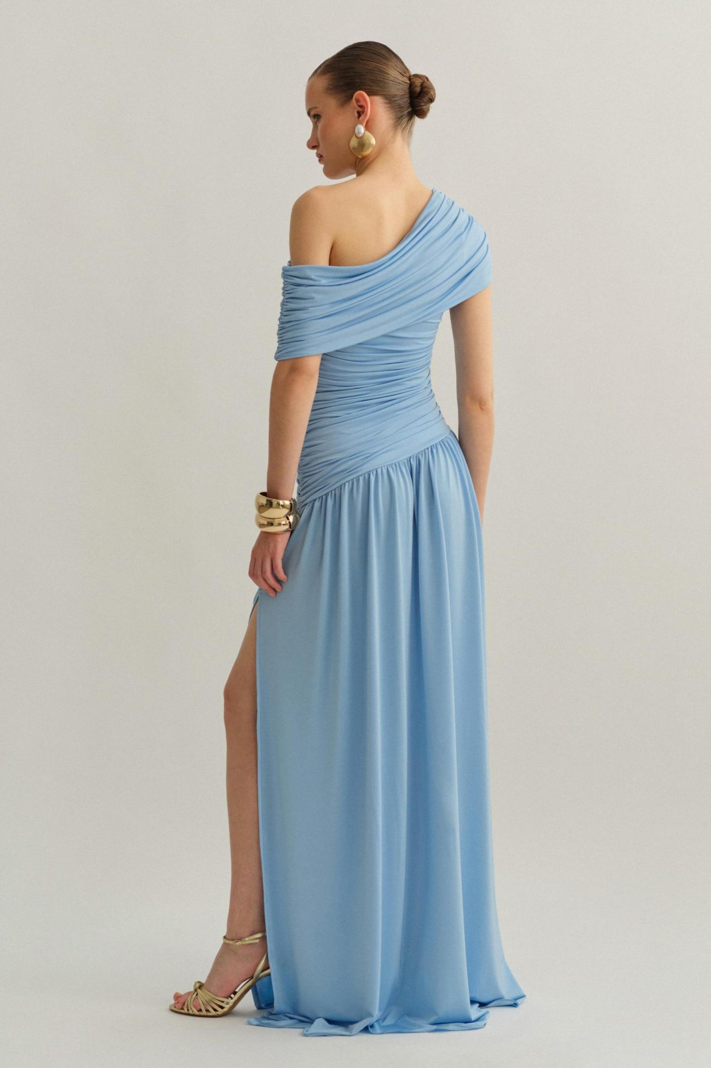 Jersey Skew Collar Slit Maxi Dress