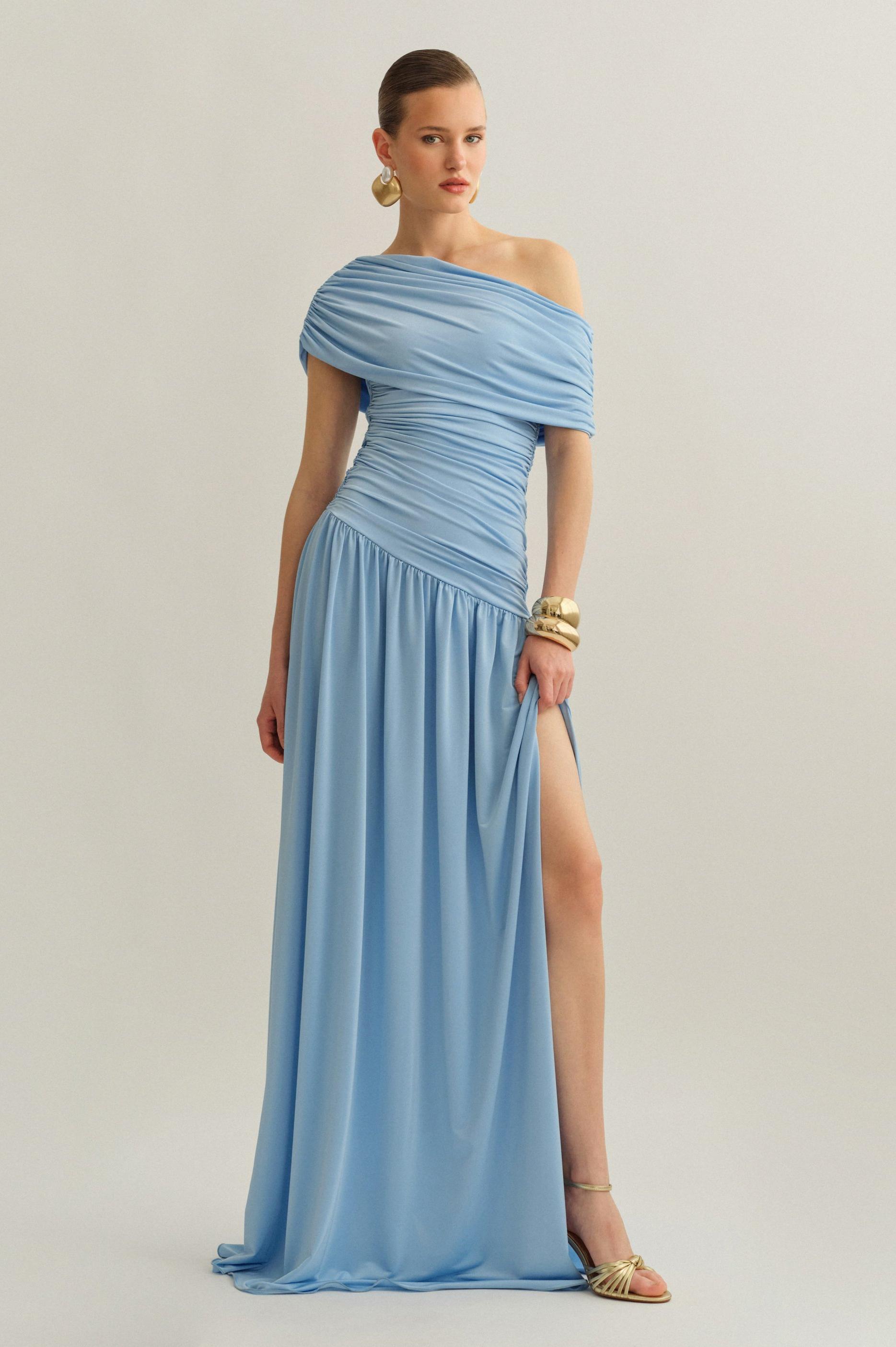 Jersey Skew Collar Slit Maxi Dress
