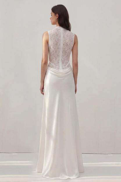 Lace Splicing Satin 3D Flower Maxi Dress