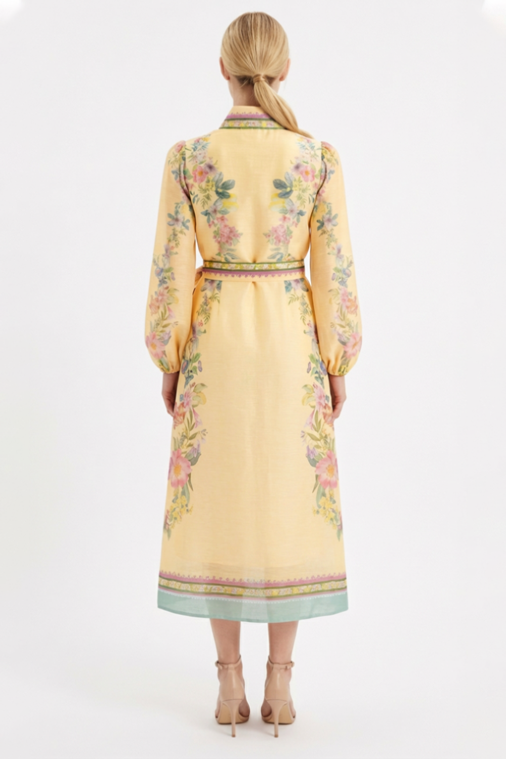 Floral Flapped Single Breasted Midi Dress With Belt