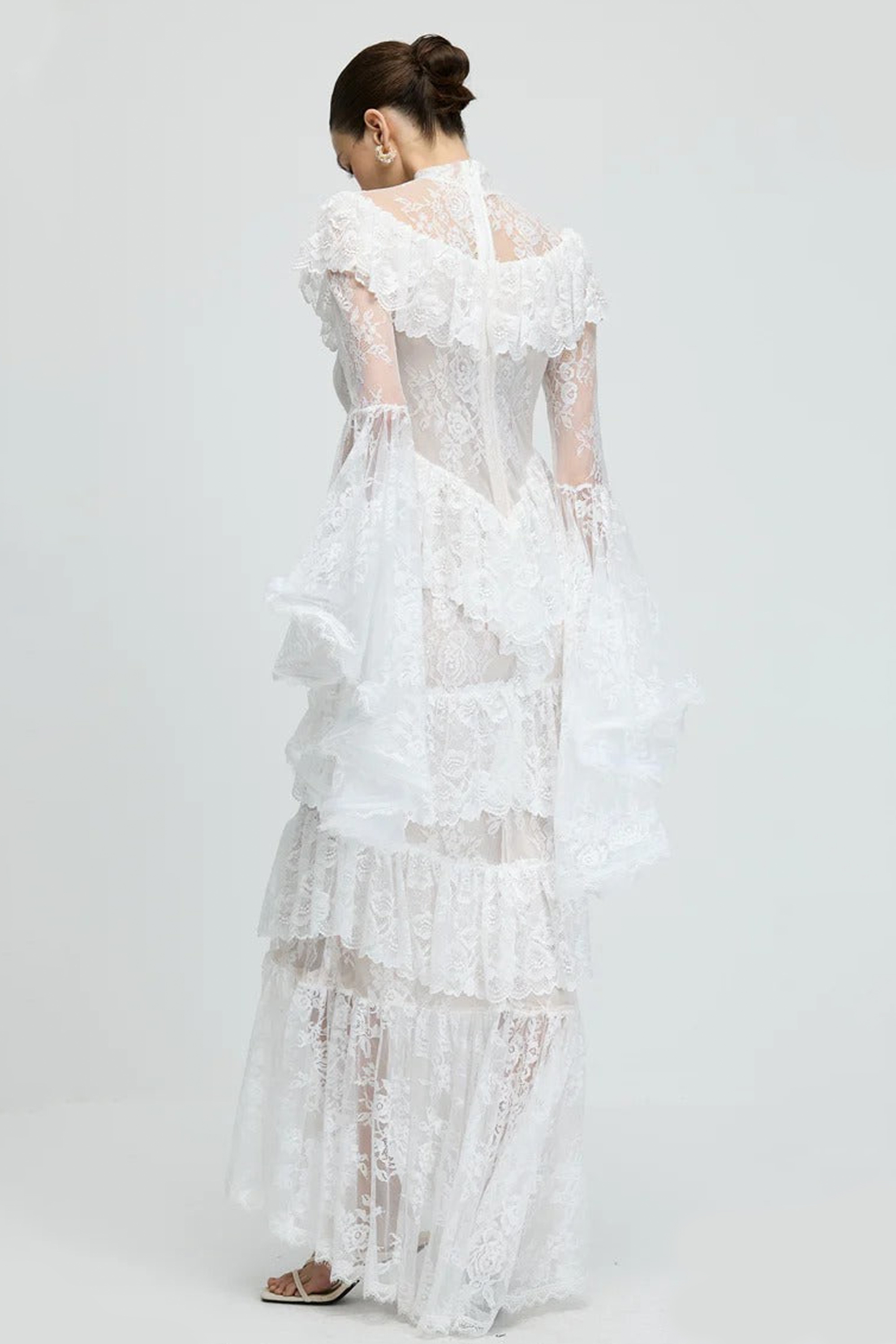 Lace Ruffle See-Through Maxi Dress