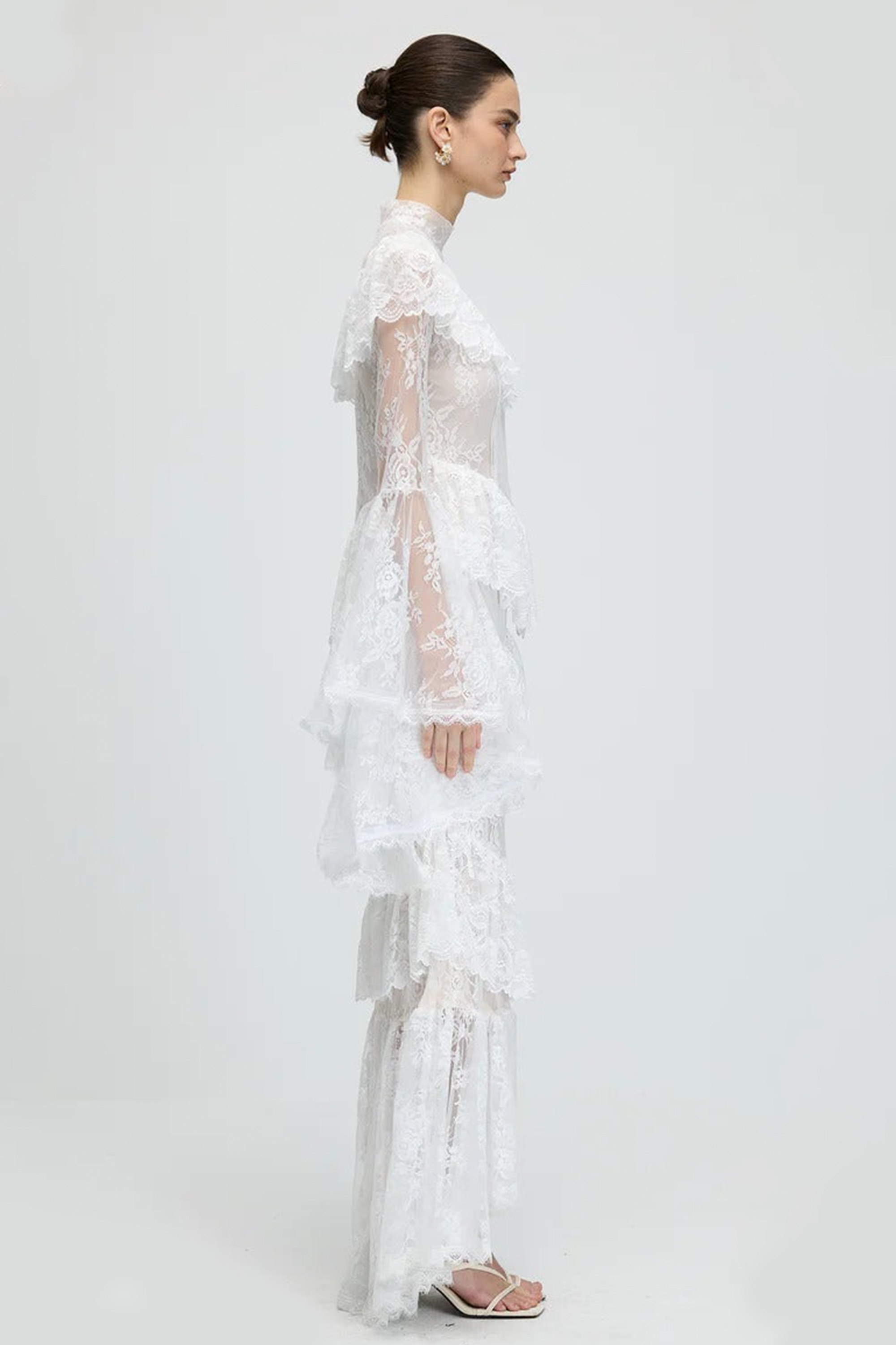 Lace Ruffle See-Through Maxi Dress